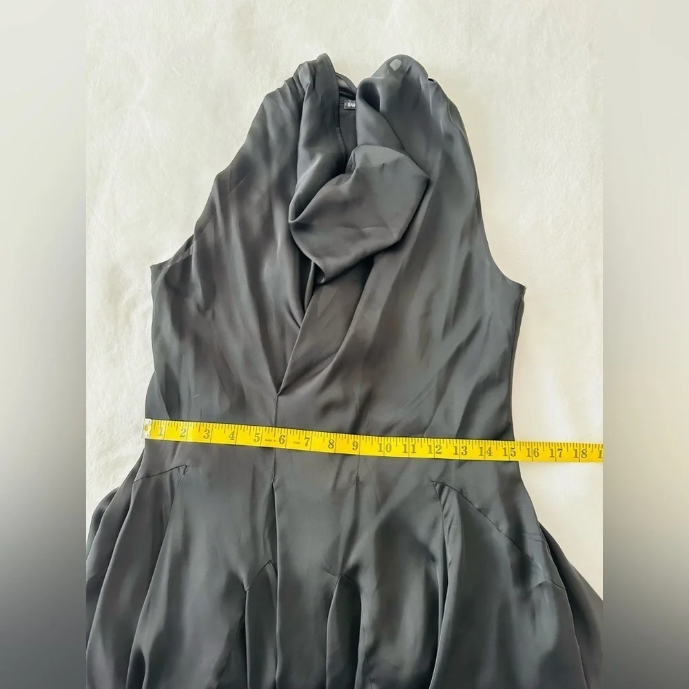 Samuel Dong  Cowl Neck Black Asymmetrical Midi Dress Size Small